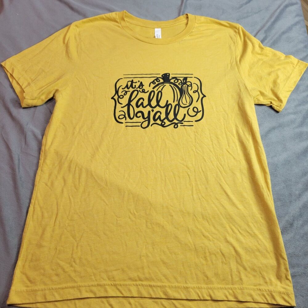 Bella + Canvas Graphic Shirt Womens Size Large Yellow Crew Its Fall Yall Pumpkin